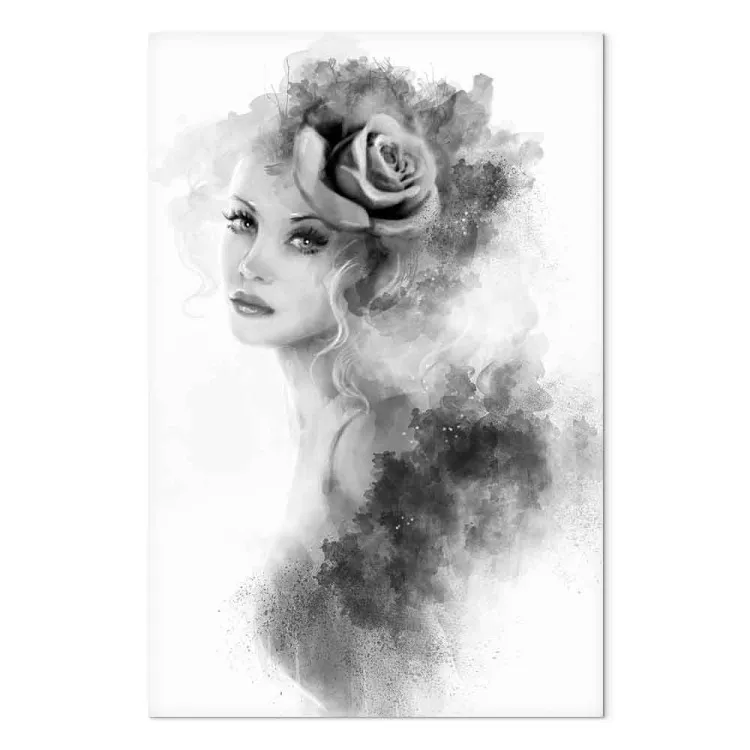 Roos in Haar (1-delig) - portret van een vrouwengezicht in aquarel