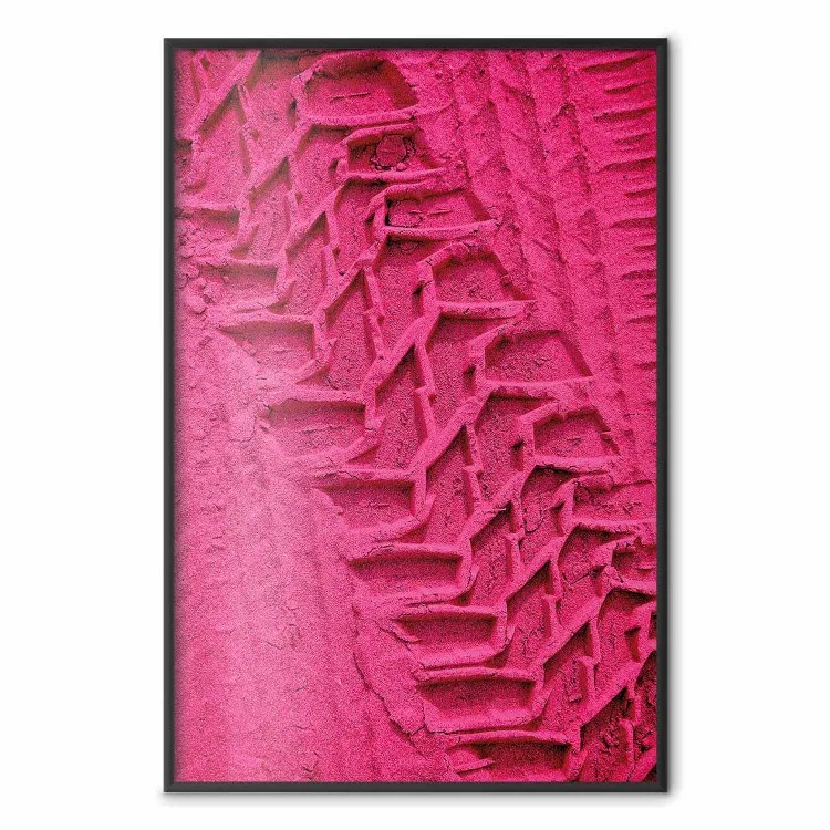 Bandenspoor - roze achtergrond met het reflecterende wielafdrukken