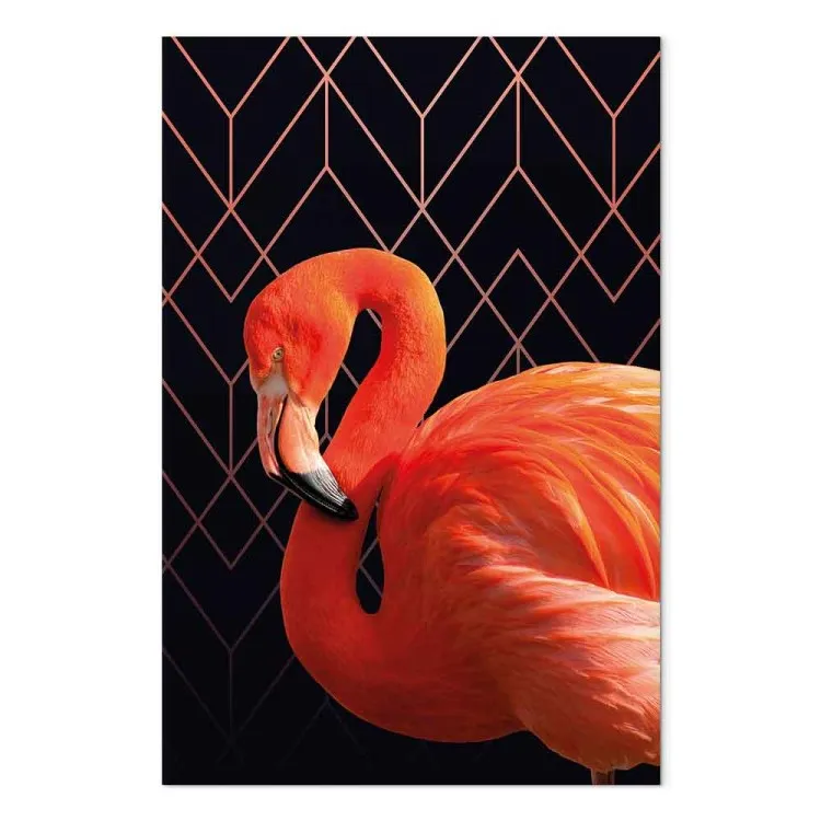 Expressieve Vogel (1-delig) - flamingo tegen een achtergrond van geometrische figuren