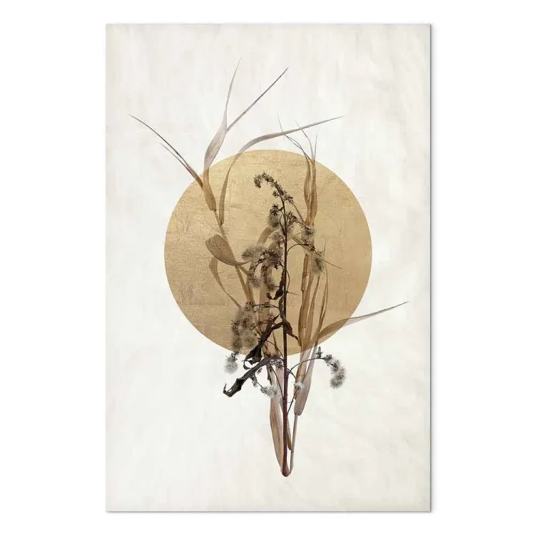Veldbloemen in boho-stijl (1-delig) - Plantenmotief op een achtergrond van een cirkel