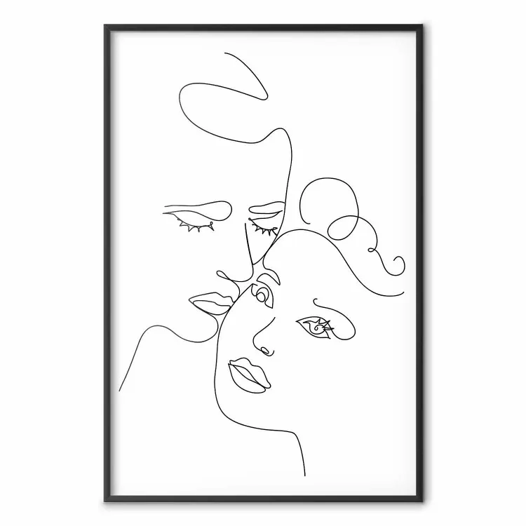 Verliefd - zwart-witte romantische line art met de gezichten van twee mensen