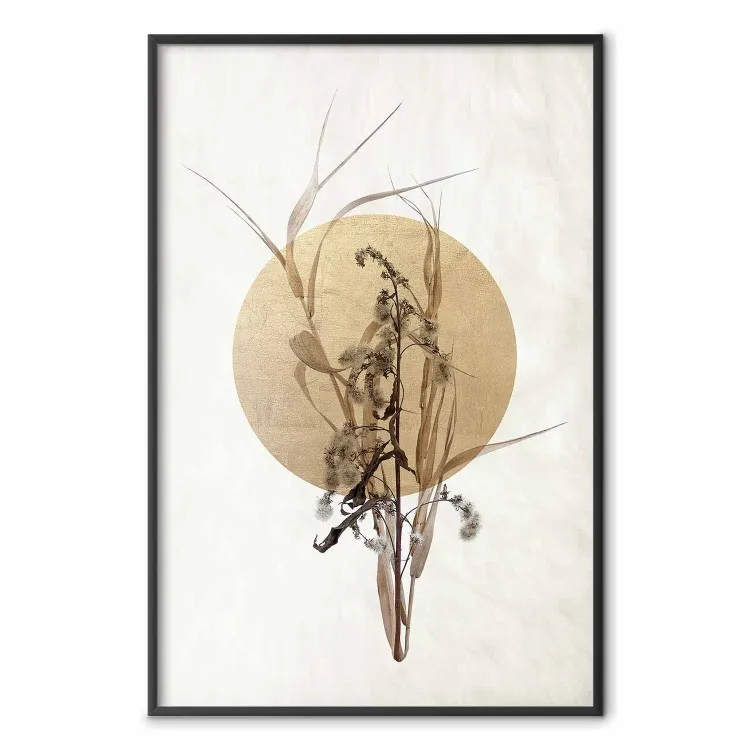 Veldboeket - beige compositie in Japanse stijl met cirkel en plant