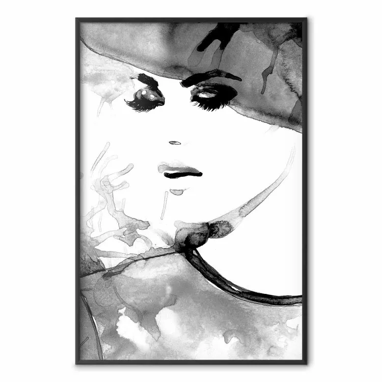 Verliefde Elegantie - zwart-wit portret van een vrouw in aquarelstijl