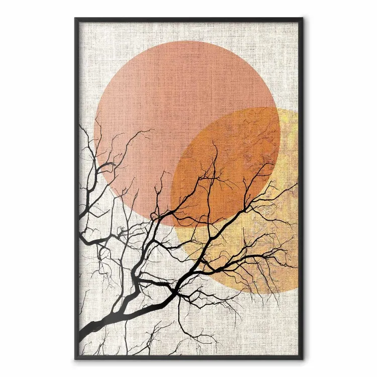 Dubbele Maan - abstractie van een boom en maan op textuur van stof