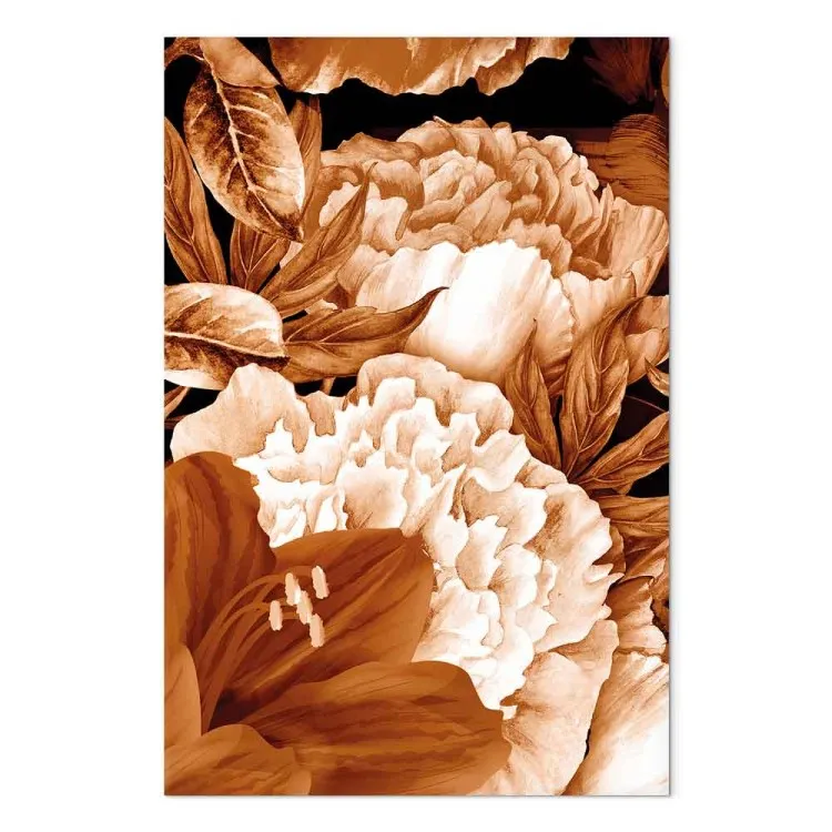 Boeket van lelies en pioenrozen in sepia - foto met bloemen in sepia