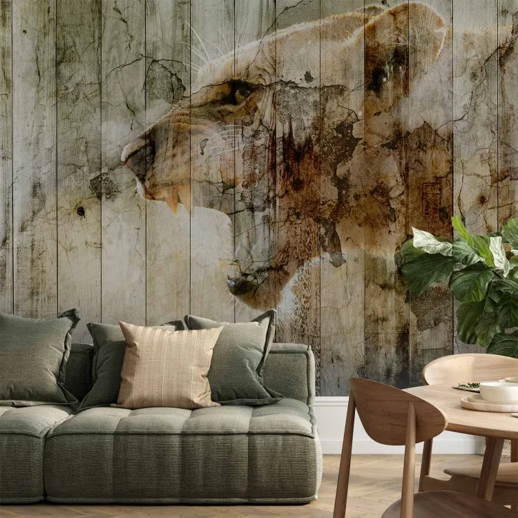 Oorspronkelijke natuur - artistiek verweven achtergrondafbeeldingen en een wilde kat in sepiatinten
