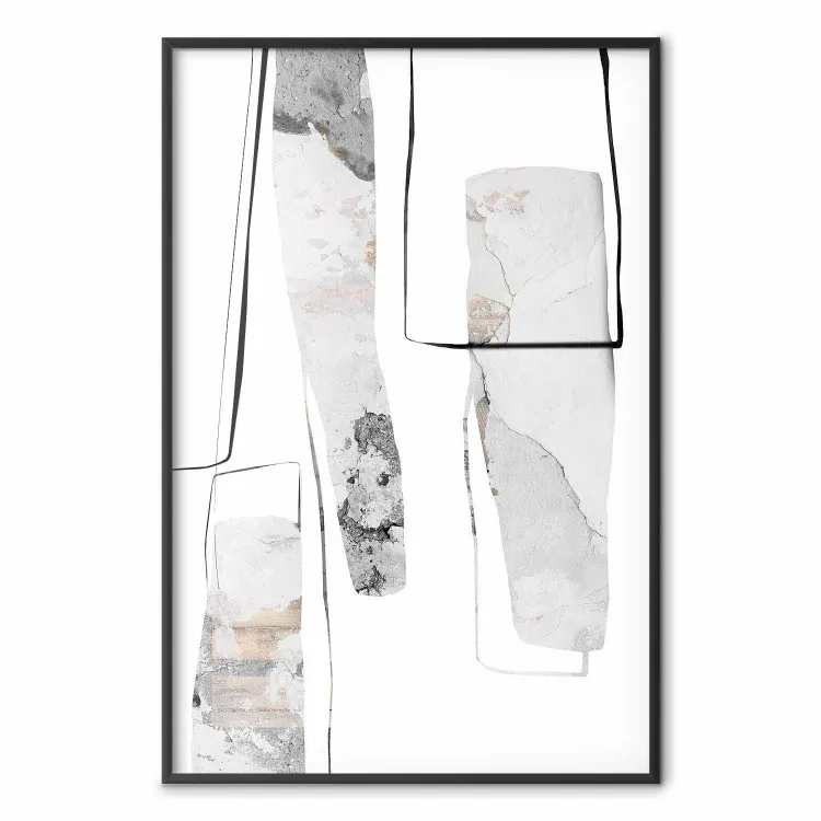 Grijze herfst - lijntekening en abstracte figuren met steentextuur