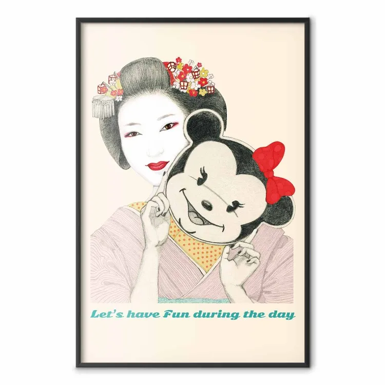 Grappige geisha - portret van een vrouw met een muizenmasker in een oosters motief