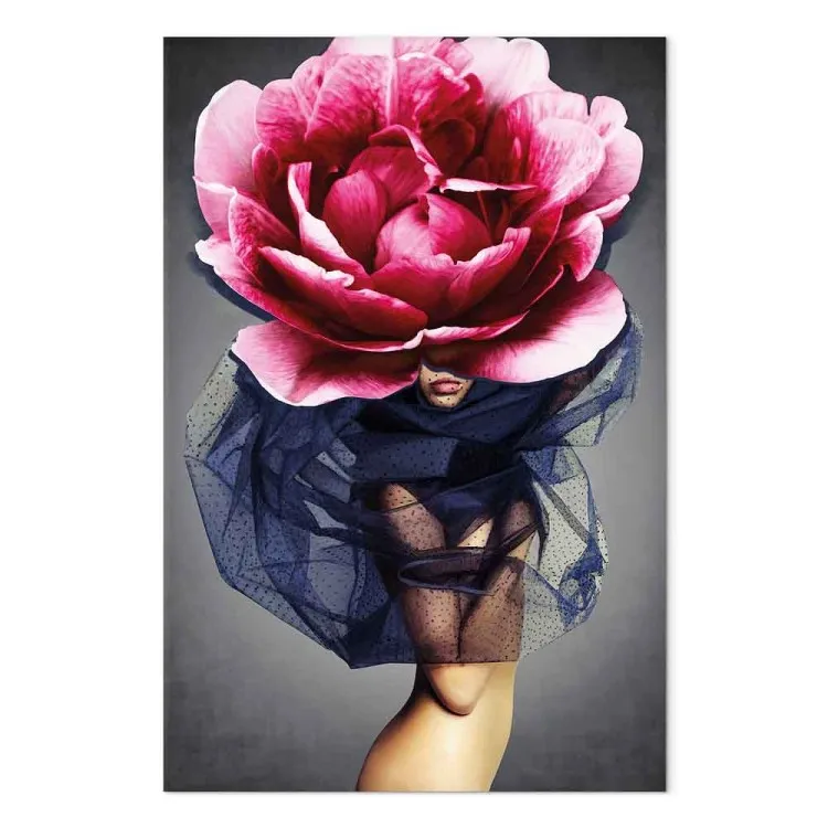 Bloemen vrouw (1-delig) verticaal - eclectische abstractie met pioenroos