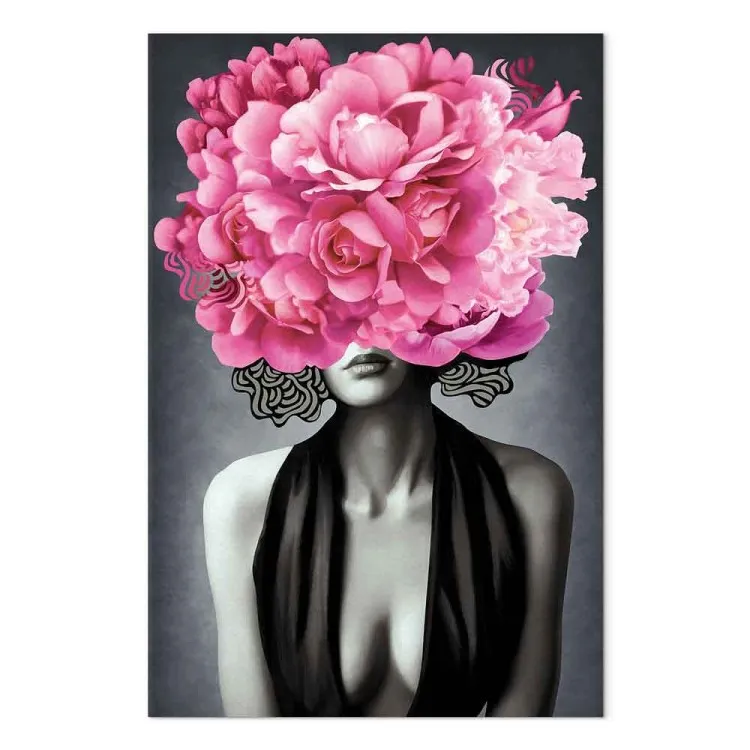 Femme Noir (1-delig) verticaal - portret van een vrouw en plantaardig motief