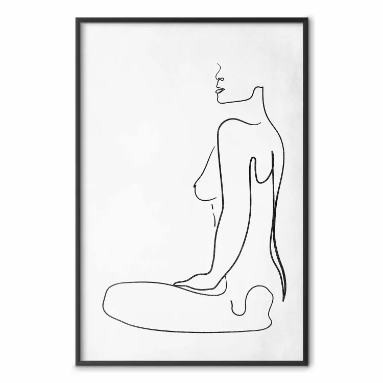 Vrouwelijke Vorm - zwart-witte naaktfoto van een vrouw in lijntekening op een witte achtergrond