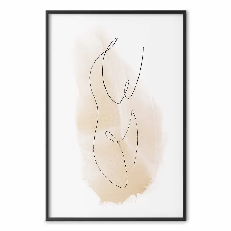Ariadne's draad - abstracte line art van personages op een achtergrond met een bruine vlek