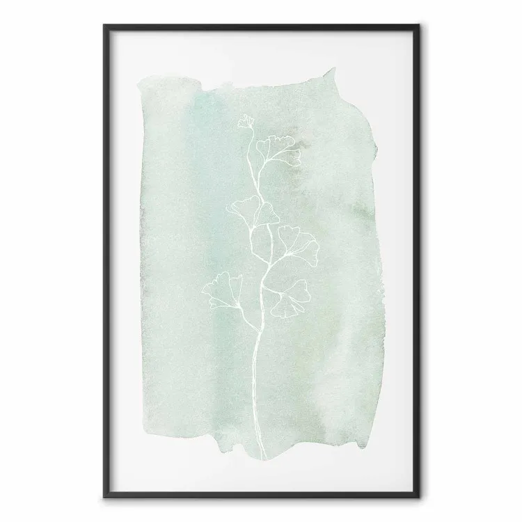 Mintgroene lindeboom - witte line art van plant met bloemen op een muntgroene achtergrond