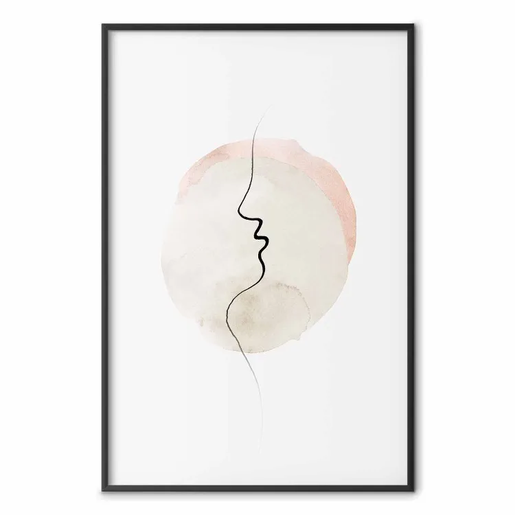 Kus rand - zwarte line art van een gezicht op een lichte abstracte achtergrond