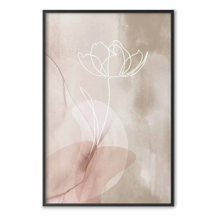 Uitgezette sporen - witte line art van een plant op een abstract beige achtergrond