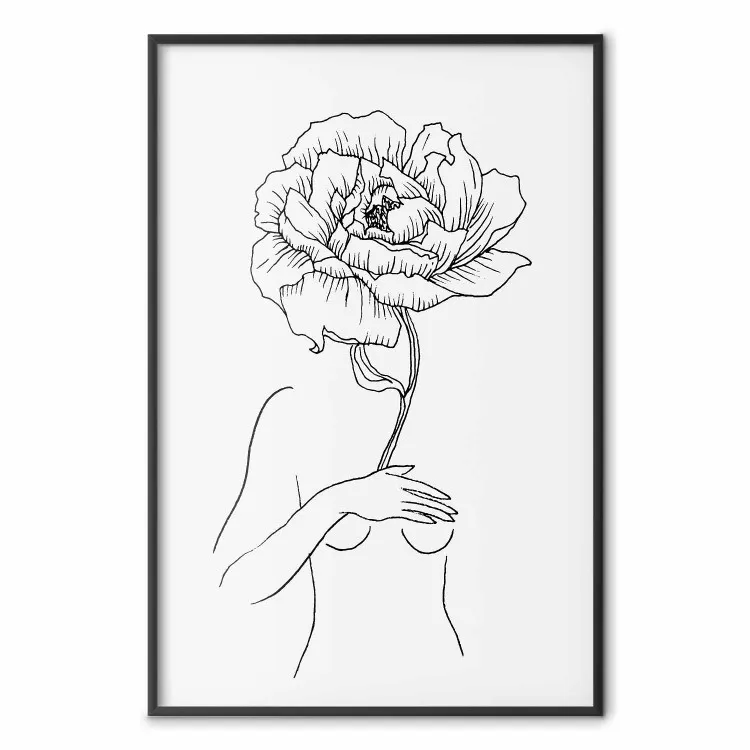 Zinnelijke bloei - line art van een vrouw en bloemen met bloem op een lichte achtergrond