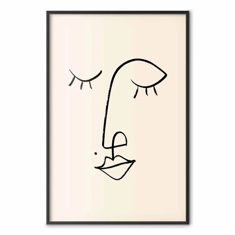 Flirterige moedervlek - line art van een gezicht op een lichte achtergrond in abstracte stijl