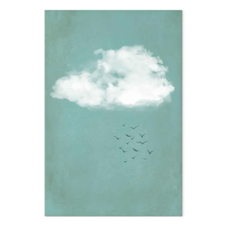 Wolken en vogels - een pastelkleurig landschap in japandi-stijl 