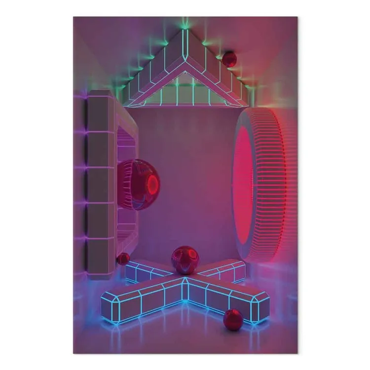 Vier muren (1-delige) verticaal - futuristische kleurrijke figuren