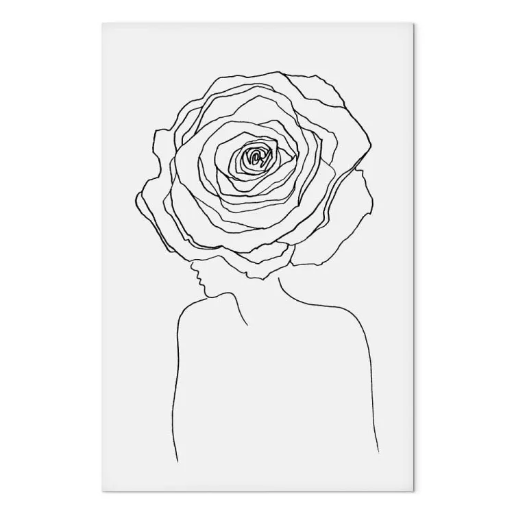 Roos in het haar - een lineair silhouet van een vrouw met een bloem
