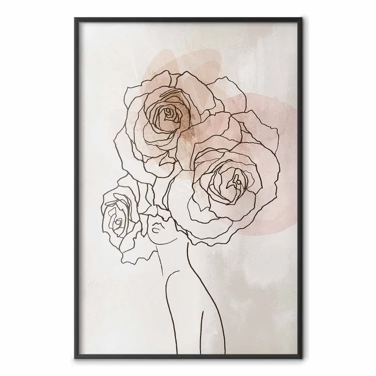 Anna en rozen - abstracte zwarte lineart van een vrouw met bloemen op het hoofd