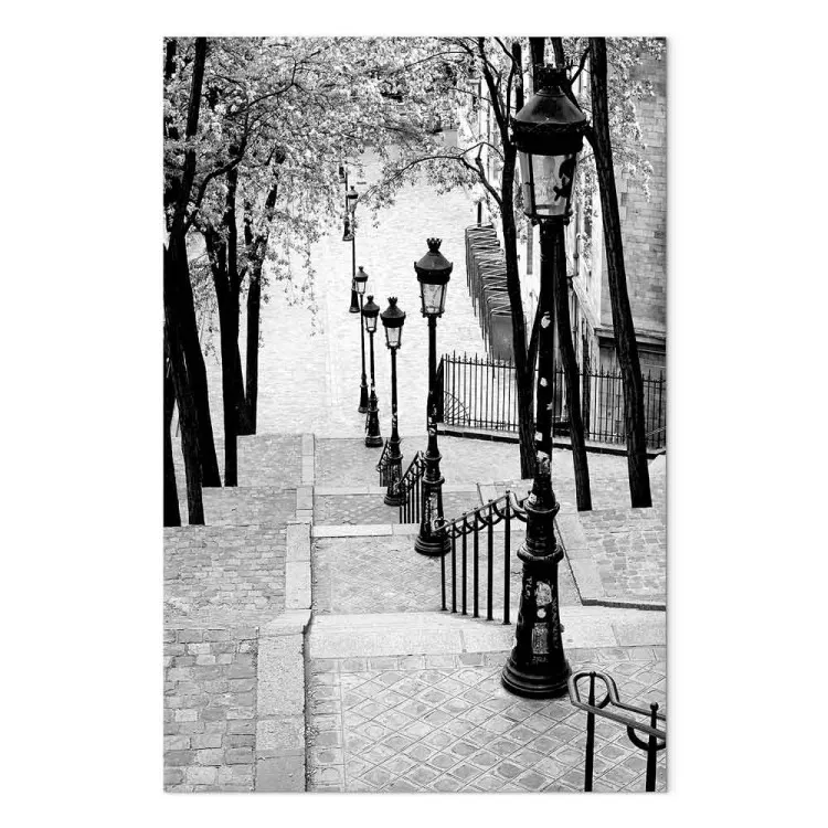 Montmartre (1-delig) verticaal - zwart-witte straten in Parijs