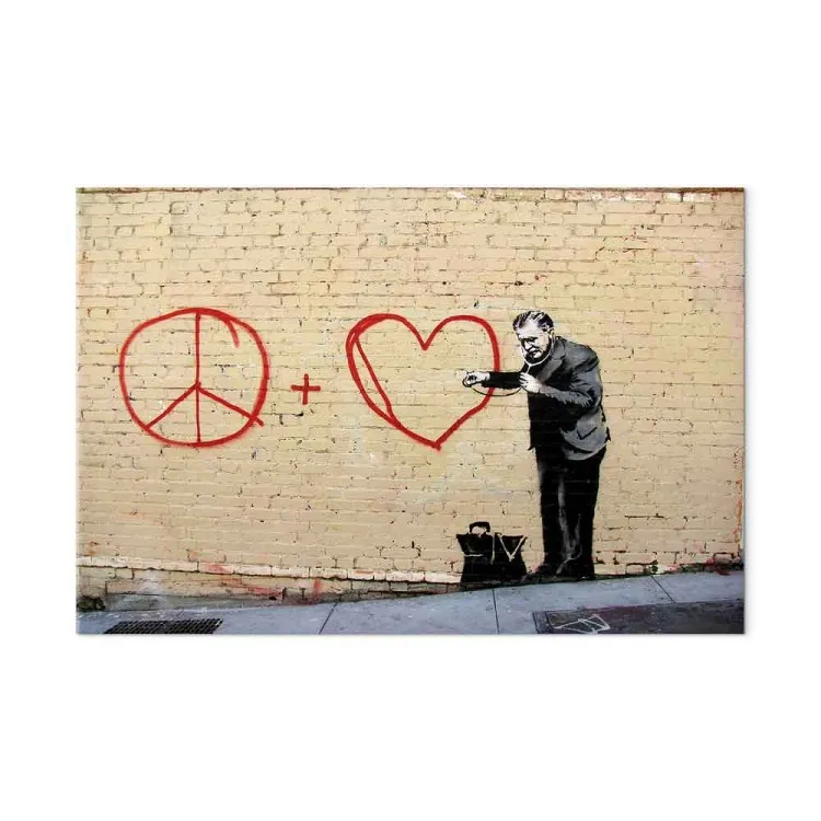 Vredesarts (Banksy) - street art van een man op een bakstenen muur