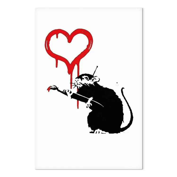 Liefdesrat (1-delige) verticaal - street art van een rat als hartenschilder