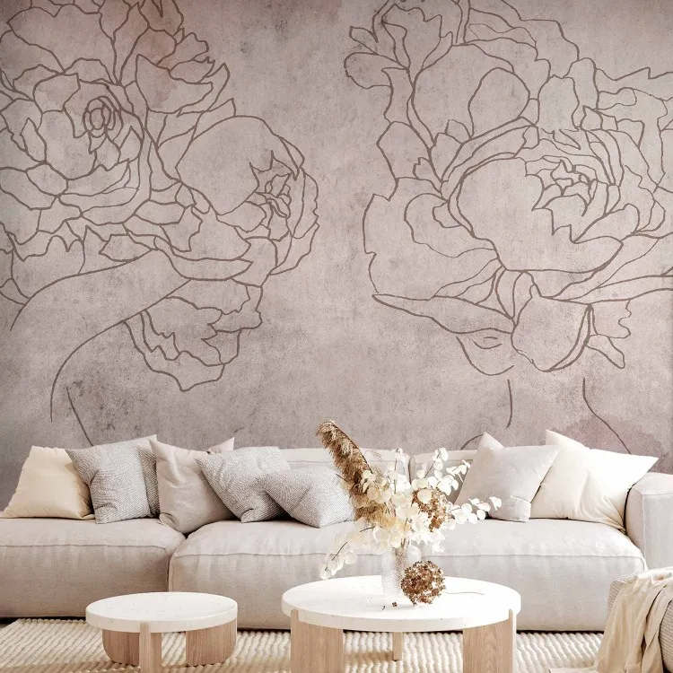 Bloemige abstractie - line-art silhouetten van mensen met bloemen