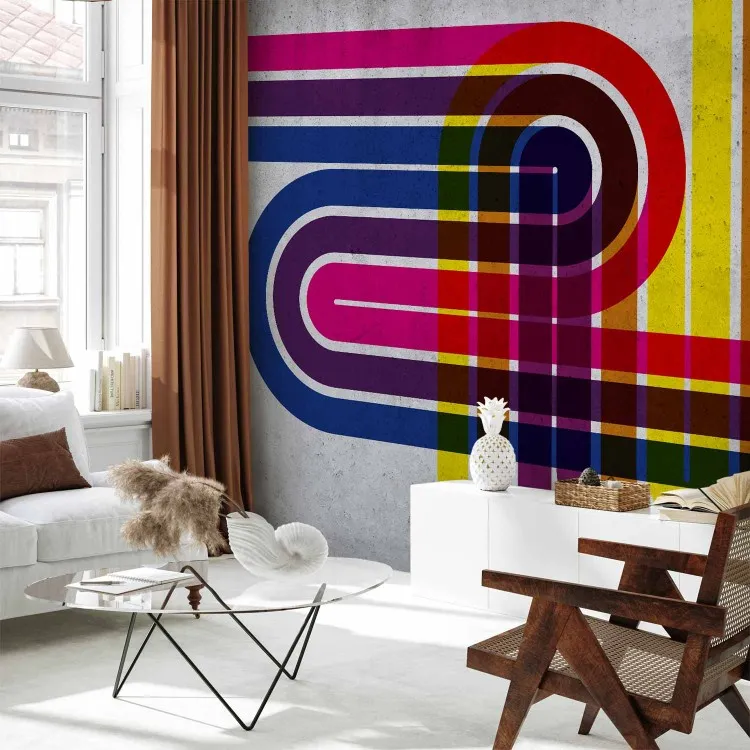 Kleurrijke wegen - geometrische abstractie met krullende strepen