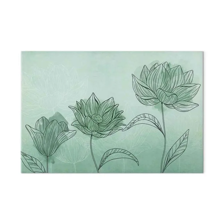 Bloemig trio - abstract met bloemenmotief op aquamarijn