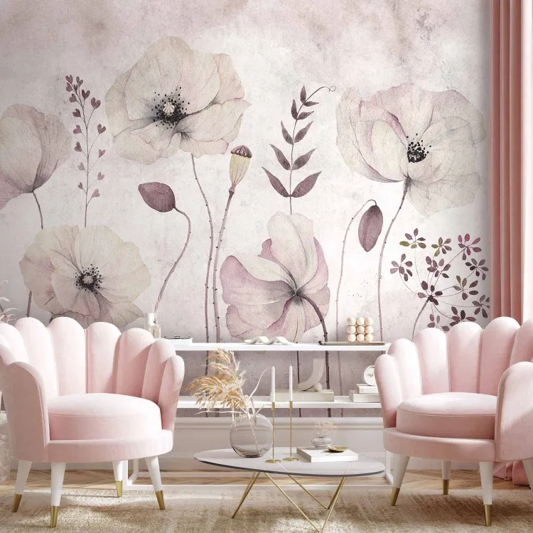 Witte klaprozen - plantmotief van bloemen in aquarelstijl in grijze tinten