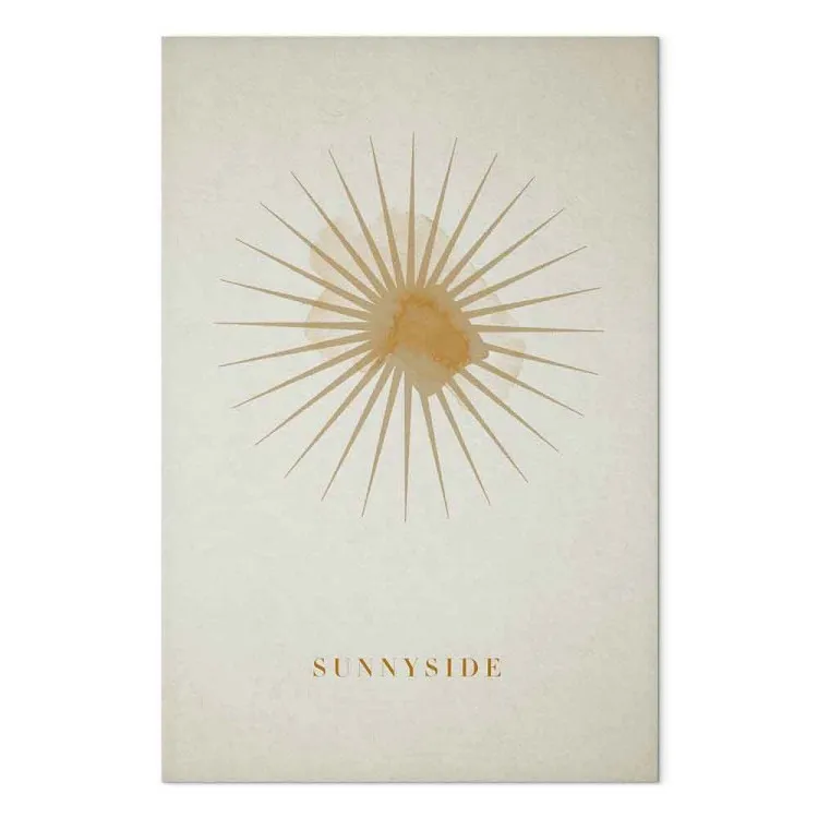 Zonnezijde - Abstracte zonnevisie met bijschrift en witte achtergrond