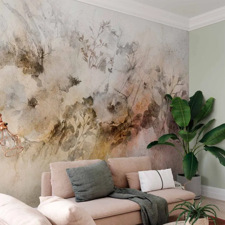 Landschap van een zomerweide - minimalistisch met aquarel geschilderde bloemenmotief