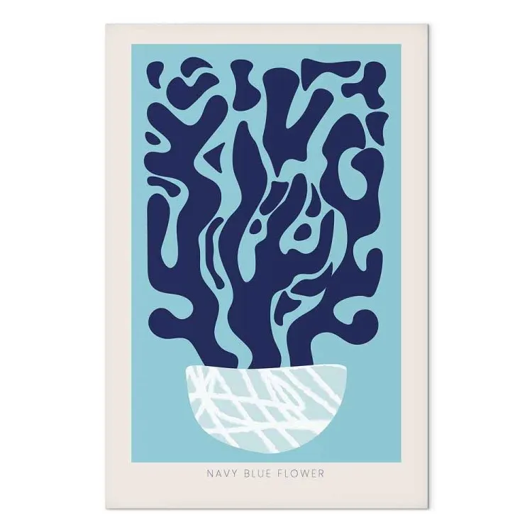 Donkerblauwe plant in pot - abstract, stilleven met opschrift