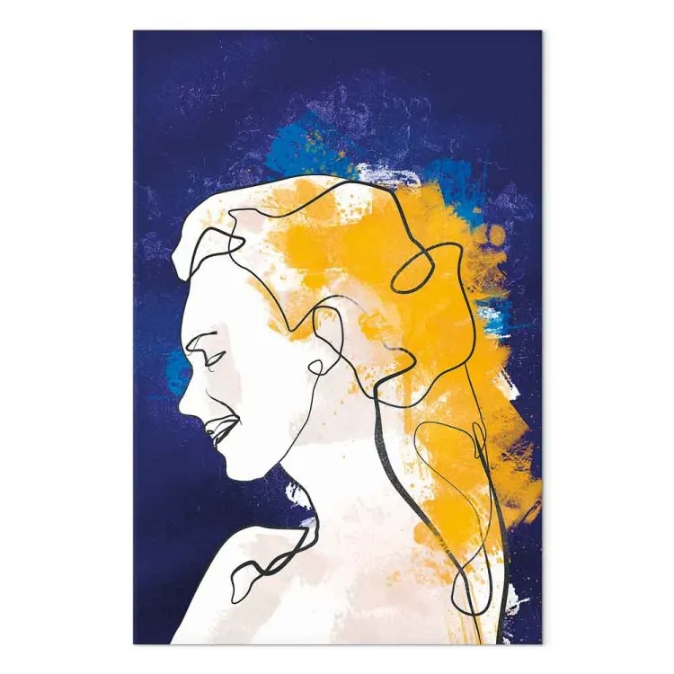 Portret op een blauwe achtergrond - kunstwerk met een vrouw