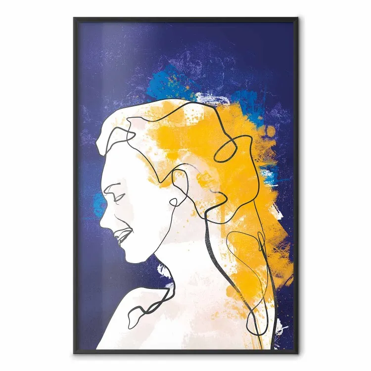 Portret in blauw - abstract landschap van een vrouw op een blauwe achtergrond