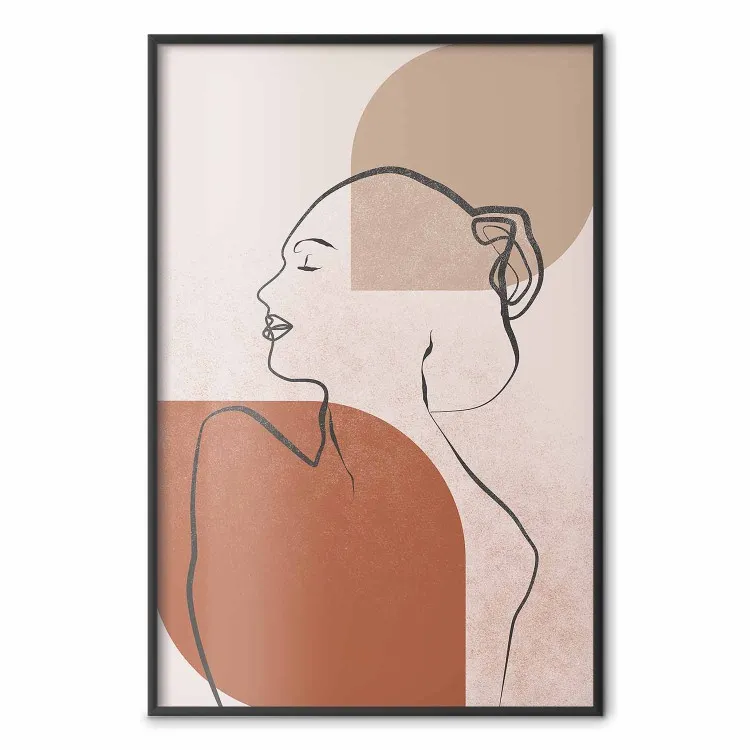 Wachten op de zon - lijntekening van een vrouwelijk silhouet op een abstracte achtergrond