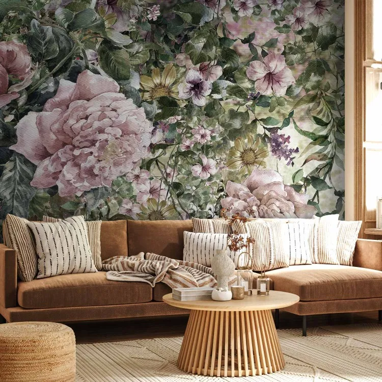 Komende zomer - plantmotief met bloeiende bloemen in retrostijl