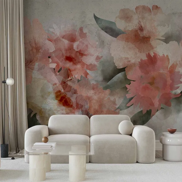 Bloeiende tuin in aquarelstijl - plantmotief van roze pioenrozen