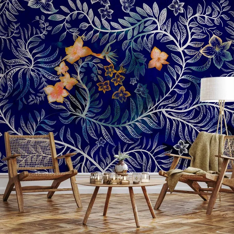 Bloemen met witte stelen - een abstract geïnspireerd op volksdesign