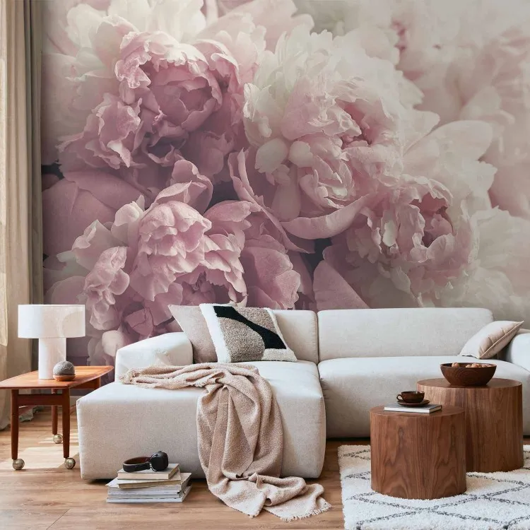 Compositie van bloeiende poederpioenrozen - plantmotief