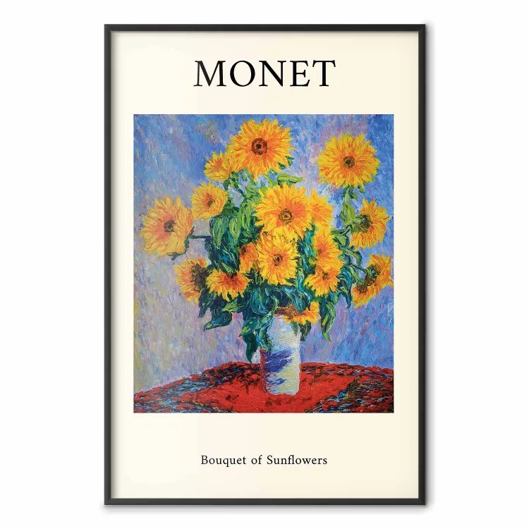 Decoratieve zonnebloemen - boeket gele bloemen in een vaas en teksten