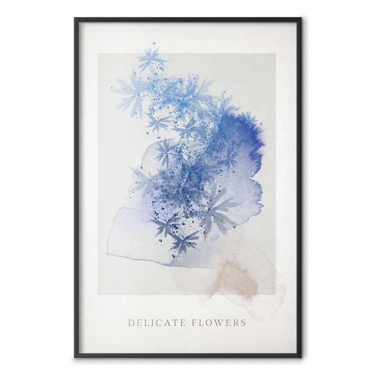 Delicate bloemen - Engelse teksten en blauwe aquarel bloemen