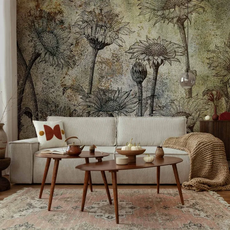 Oude gravure - bloeiende veldbloemen met bladeren in retrostijl