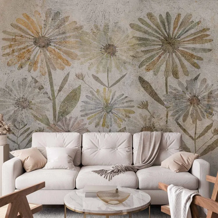 Bloemenfamilie - plantmotief met bloemen in retrostijl en textuur