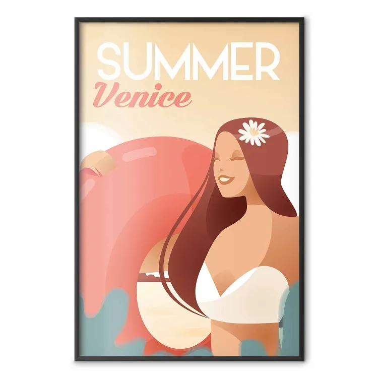 Venetiaans strand - zomerse compositie met een vrouw en Engelse teksten