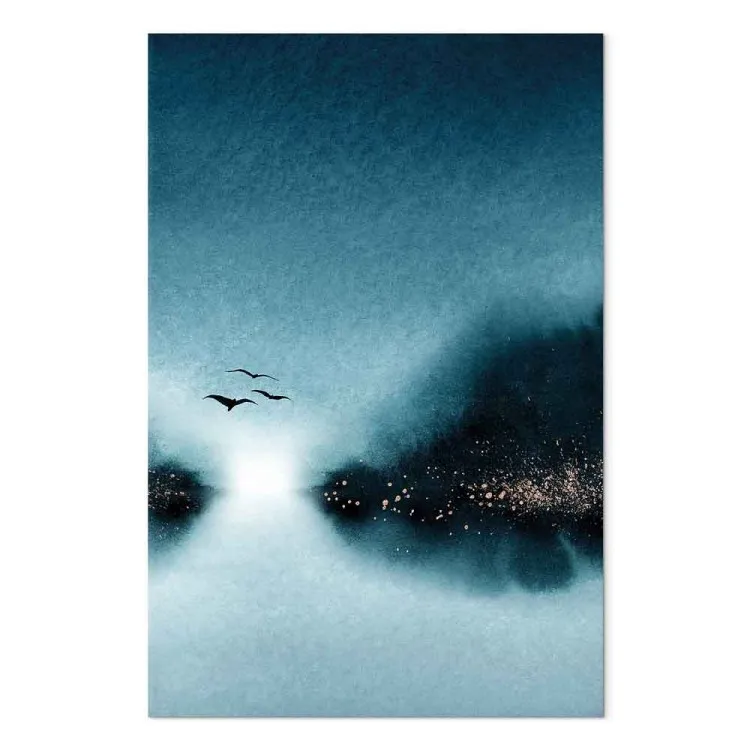 Drie vogels in de avondlucht - een landschap met donkere wolken