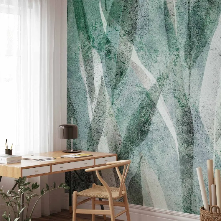 Groene, witte en grijze bladeren - een compositie met bloemmotieven