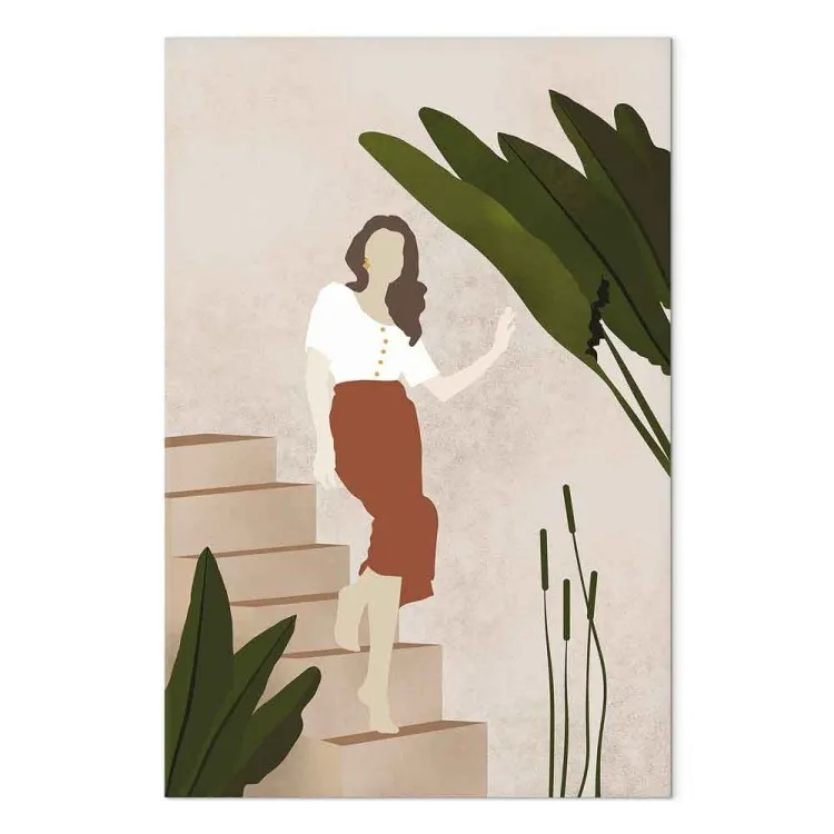 Een vrouw die de trap afgaat - een compositie in de scandi boho-stijl